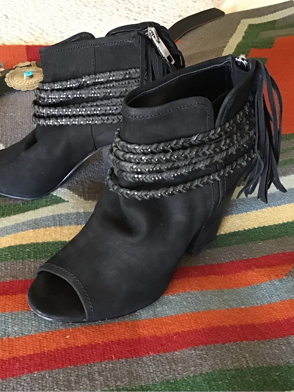 BCBGeneration Black Braided Peep-Toe Ankle Booties